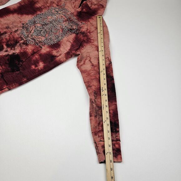 Affliction Live Fast Hoodie Women's M Rhinestone Cut-Out Red/Pink Pullover Y2K - Picture 9 of 10